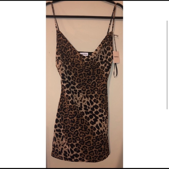 Superdown Leopard Cheetah Print Cowl Neck Dress S - Picture 2 of 5